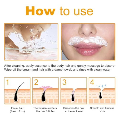 Facial Depilatory Cream, Orange Hair Remover Cream for Upper Lip and Chin for Women Face Hair Remover for Sensitive Skin Gentle and Non-Irritating (2PCS)