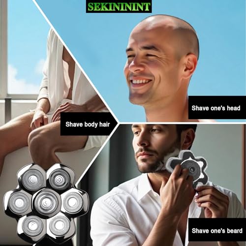 7 Blade Floating Replacement Shaving Head, Universal Washable Shaver Blade Heads Replacement for Bald Man Head Shaver Compatible for Rotary Shavers (Silver)