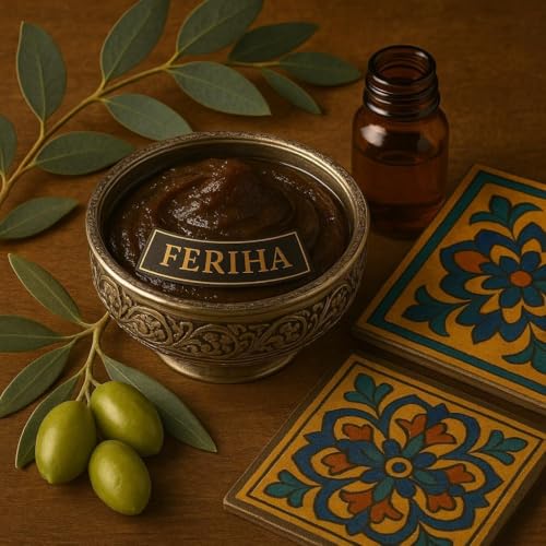 FERIHA Moroccan Black Soap Hammam with Eucalyptus ? Exfoliating Beldi Spa Paste, Natural Olive Cleanser, Body Scrub & Deep Skin Cleanser ? 7oz (Made in Morocco)