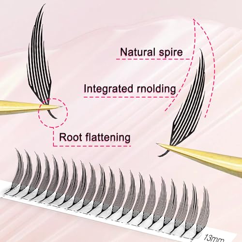 CoMango Premade Spire Lashes Anime Lash Fans C/D Curl Manga Spiky Natural Wispy Lash Extension Feather Shape Comic Lashes 0.07mm lndividual Lashes (Black Spire, 0.07-C-13mm)