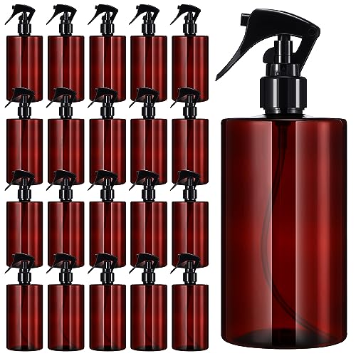 Hsei 20 Pcs 16 oz Amber Spray Bottles Empty Refillable Plastic Bottles with Trigger Sprayers Spray Water Container for Water Essential Oils Hair Cleaning Products