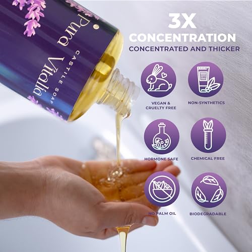 Lavender Organic Castile Soap | Body Wash & Cleanser for Face & Hands | Biodegradable, Eco-Friendly, Palm Oil Free, Vegan & Gentle | Made with 6 Natural Ingredients - 16 oz