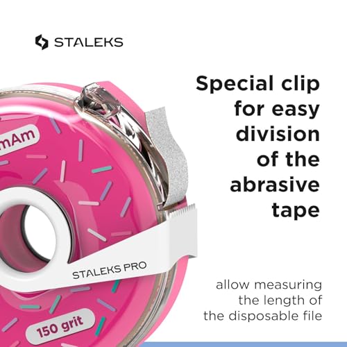 Staleks Pro Disposable White Abrasive Tape papmAm Expert ? 150 Grit ? 7m Roll in Plastic Case ? Glueless Replaceable Abrasive ? Professional Nail Filing ? Manicure & Pedicure