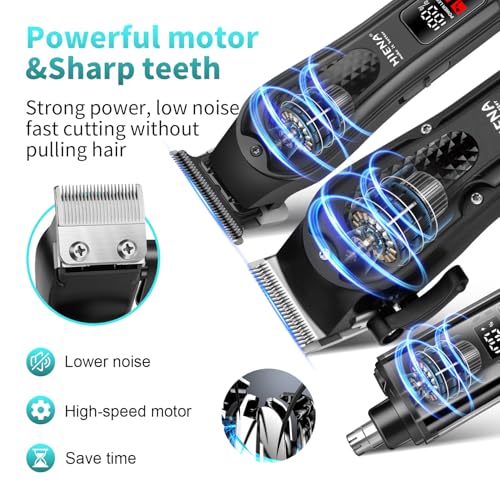 HIENA PRO Professional Cordless Hair Clippers for Men, Beard Trimmer & Nose Hair Trimmer Set, Rechargeable Electric Barber Hair Cutting Grooming Kit