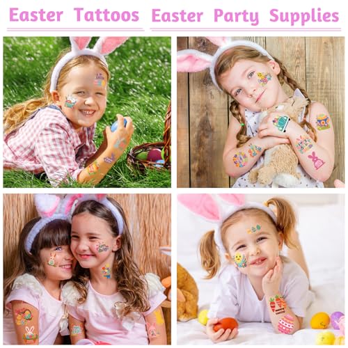 117PCS Easter Temporary Tattoo for Kids Boy Girl Women,Bunny Egg Chick Baskets Fake Tattoos Stickers for Easter Holiday Party Favor Decor