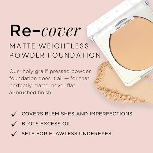HALEYS Beauty Re-cover Pressed Powder Foundation Makeup, Medium to Full Coverage with Oil Control, Soft Matte Make up Finish for All-Day Wear, Medium with Neutral Tones, Shade 2.25