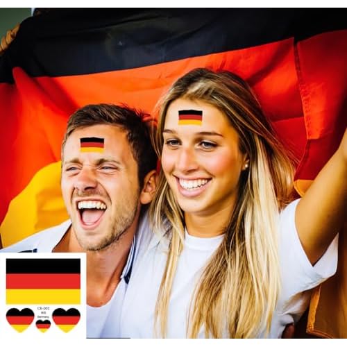 10 Sheets Germany Flag 2022 World Cup Temporary Face Tattoos Stickers£¬40 Pcs Football National Flag Removable Fake Tattoos, For Men Kids Women (Germany)