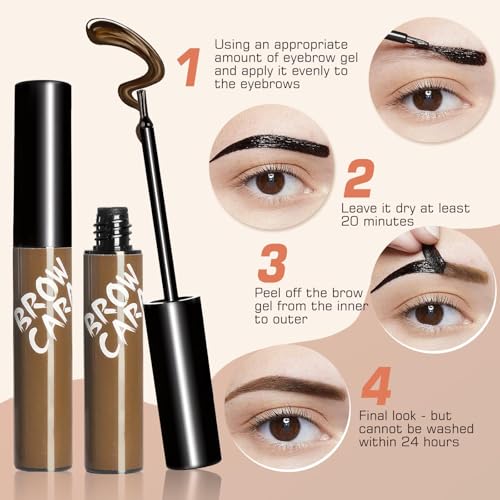 Tattoo Eyebrow Gel Easy Peel Off - Eyebrow Tint Peel Off Long-Lasting Waterproof Transfer-Proof Brow Gel For Fuller & Defined Looking Eyebrows (Dark Brown)