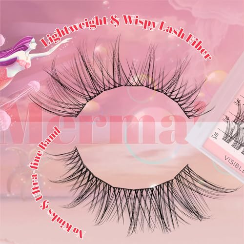Mermaid Lash Clusters Kit Eyelash Extension Kit 144pcs C Curl Natural Wispy Lash Clusters DIY Ultra-Thin Band Eyelash Clusters with Tools,Salon-Effect Individual Lashes(Mermaid 02 kit,8-18mm£©