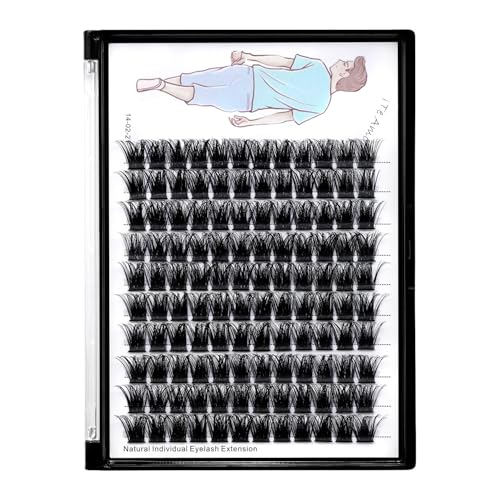 Large Tray-Grafted Wide Stem Individual False Eyelashes Thick Base 120 Clusters D Curl Natural Long Volume Eye Lashes Extensions Dramatic Look 8-20mm Available (14mm)