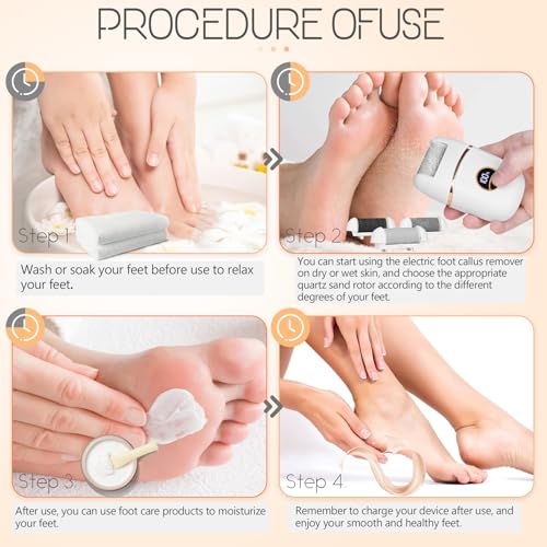 Electric Foot File and Callus Remover, Rechargeable Pedicure Device with Multiple Heads for Dry Rough Feet Care, Home Use Foot Grinder Tool