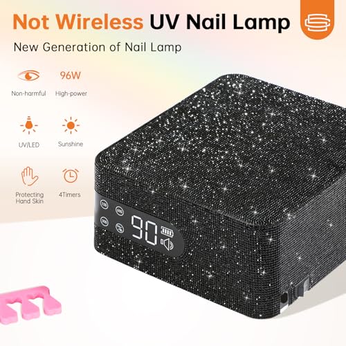 UV Nail Lamp,96W UV Light for Gel Nails, Cordless Nail Light,Rechargeable Nail Dryer, Touch Control & Auto Sensor,Fast Curing Manicure for Salon & Home (A-Black)
