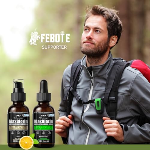 Biotin Beard Growth Oil for Men - 2 Pack Natural Conditioning Oil with Castor & Jojoba | Scented with Citrus & Shea Butter | Softens, Thickens, Moisturizes | Premium Beard Gift Set 2 OZ Each
