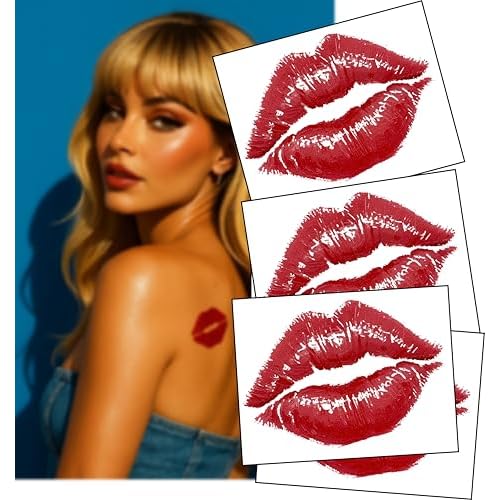Espresso Yourself ? Famous Lipstick Kiss Tattoo (4-Pack) ? 3" Red Lip Print ? Pop Star-Inspired Back Tattoo ? Temporary Ink That Hits Different