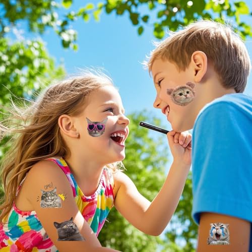 75 PCS Cat Tattoos,Cute Funny Cat Meme Temporary Tattoo,Waterproof Animal Fake Tattoo Stickers,Kitty Birthday Decorations Party Supplies Favors Gifts Q734