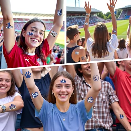 160 Pcs Glitter Team Spirit Temporary Tattoos School Team Cheer Face Stickers Cheerleading Party Supplies and Sports Games Decoration(BLUE)