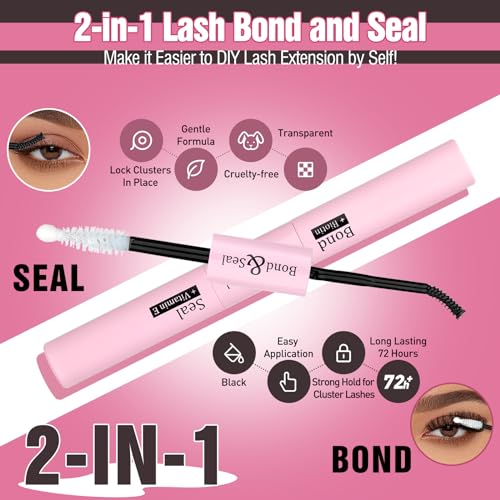 Yawamica Eyelash Extension Kit Fluffier Thick Volume Lash Extension Kit 14-20mm D Curly Mink Lash Clusters 240pcs Individual Lashes Kit with Bond and Seal and Lash Applicator DIY at Home for Beginner
