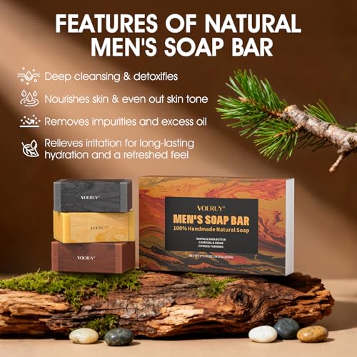 Mens Bar Soap, Natural Handmade Mens Soaps for Face, Body, Hands & Shave, Deep Cleansing, Refreshing Bar Soap for Men , 14.8 Oz 420G