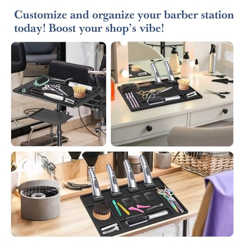 Magnetic Barber Mat for Clippers,Station Barber Tool Organizer Mat Rubber for Scissors Salon Barber shop Beauty Tools with 4 Slots Flexible Silicone Barber Pad Non-Slip Professional Barber Accessories