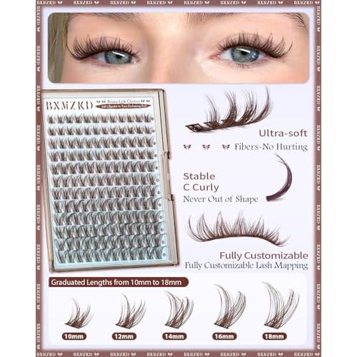 Brown Lash Clusters Wispy Cluster Eyelash Extensions Dark Brown Eyelash Clusters 10-18mm C Curly Individual Lashes Natural Lash Extension with Thin Lash Band by BXMZKD