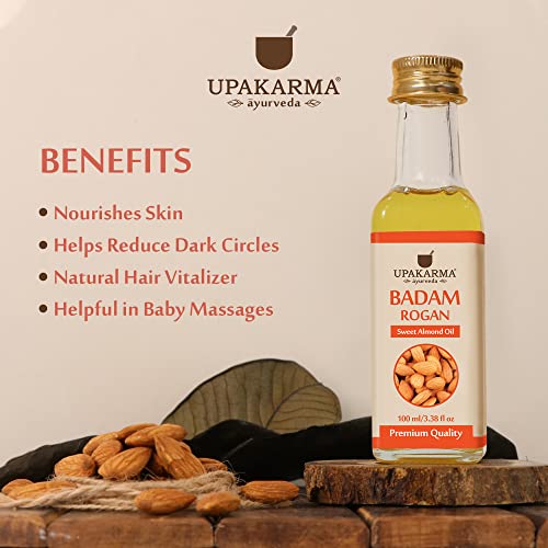 Upakarma Pure and 100% Natural Cold Pressed Sweet Almond Badam Rogan Oil)-100 ml (pack of 1)