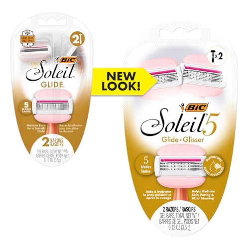 BIC Soleil 5 Glide Disposable Razors for Women, 5 Blades With Shea Butter Moisture Bars For a Smooth Glide, 2 Piece Razor Set
