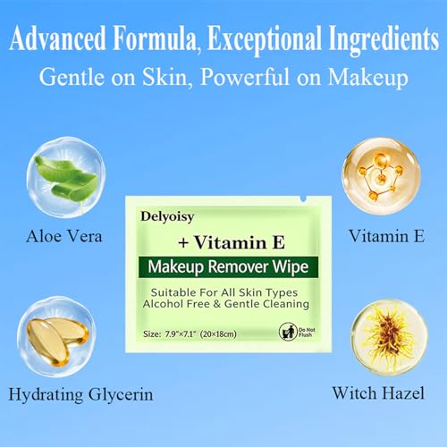 100 Count Makeup Remover Wipes Bulk, Individually Wrapped & Travel Size - Alcohol-Free & Unscented Facial Cleansing Towelettes for Sensitive Skin, Ideal for Travel, Hotel, Gym and All Skin Types