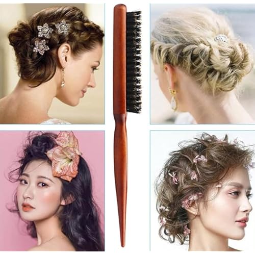 Pig bristle narrow-toothed comb Fluffy styling long handle comb Smooth hairstyle Men's beard combing brush For damaged and curly hair