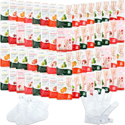 48 Pcs Fruits Beauty Hand Foot Mask Bulk Hydrating Hand Foot Moisturizing Gloves Aloe Mask for Spa Kit Beauty Skincare Gift Kits for Women