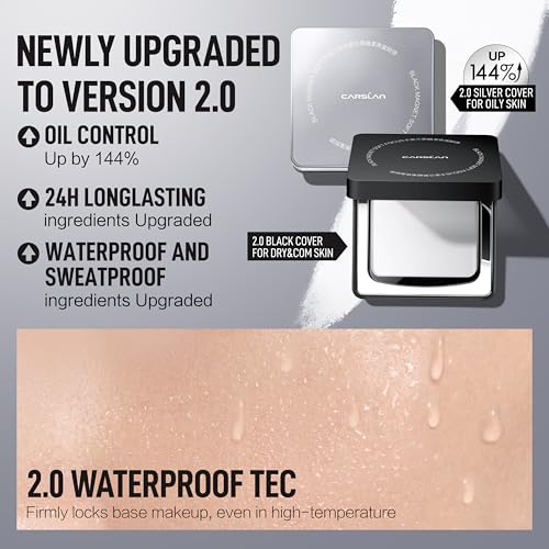 CARSLAN 2.0 Black Magnet Soft Focus Powder, Waterproof Translucent Pressed Setting Powder, 24H Longlasting Talc-Free Face Powder, Oil Control Compact Makeup,01 Translucent For Dry&Com Skin, 0.28Oz