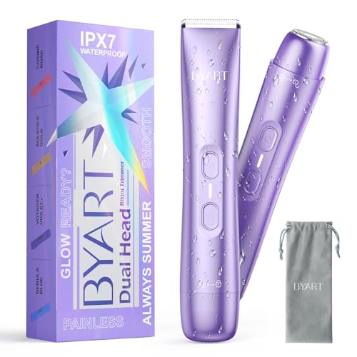 Bikini Trimmer for Women Dual Head ? IPX7 Waterproof & Painless Electric Razors for Pubic Hair, Face, Legs, Underarms ? Portable Cordless Shaver with Fast Charging, Self Care Gifts for Women