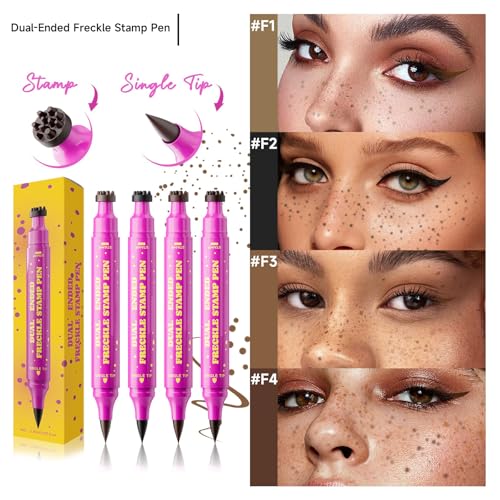 Dual-Ended 2-in-1 Freckle Pen & Stamp, Professional Waterproof Set with Precise Tip for Natural Sunkissed Freckles, Smudge-Proof Long-Wear, Ideal Fake Freckle Makeup Tool