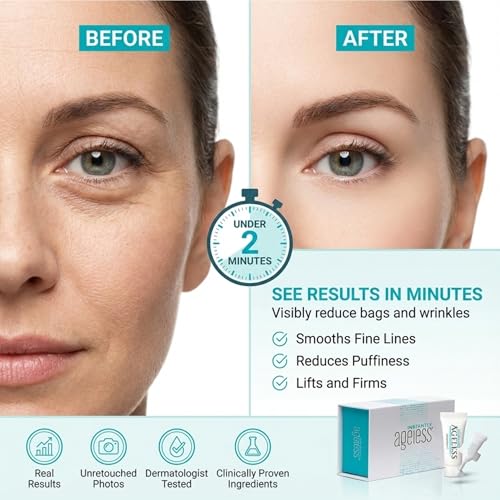 Instantly Ageless - Instant Face Lift Cream - Skin Care for Anti Aging Face Cream & Moisturizer with Vitamin C - Wrinkle Tightener - Instant Under Eye Bags Remover - Facelift in a Box of 25 Vials