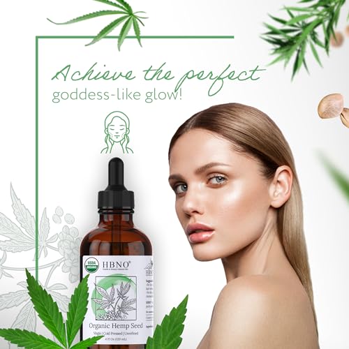 HBNO Organic Hemp Seed Oil - 4 oz (120 ml) Value Size - Natural Hemp, Cold Pressed - Perfect Carrier Oil for Massage, Aromatherapy, Diy, Soap Making, Face, Body, Lips, Hair, Nails