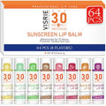 SPF 30 Sunscreen Lip Balm, Bulk Travel Size-64 Pack, Hydrating with Vitamin E & Coconut Oil- 8 Flavors