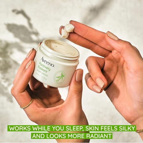 Aveeno Positively Radiant Moisturizing Face & Neck Night Cream with Tone Correcting Soy & Niacinamide,Night Cream Targets Dull Skin-& Evens Skin Tone-& Texture,Hypoallergenic,1.7 oz,(Pack of 2)
