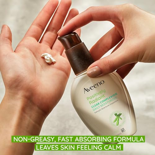 Aveeno Positively Radiant Clear Complexion & Acne Facial Moisturizer with Soy and Salicylic Acid for Oily Skin, Hypoallergenic Formula, Paraben-Free, Non-Comedogenic, Pump, 4 FL OZ, (Pack of 2)