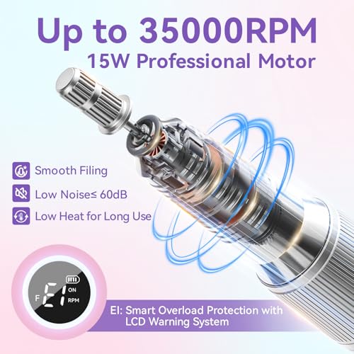 Makartt Rechargeable Nail Drill ? 35000RPM Electric Nail File,Portable E File for Gel Nail Shaping & Removal, Quiet, Lightweight, 6H Battery, Easy to Use for Home & Salon, YEEYAN
