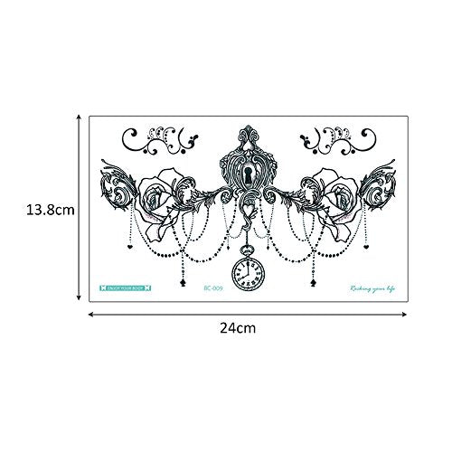 Glaryyears Chest Lace Temporary Tattoos for Women Female, 5 Pack Black Underboob Fake Realistic Large Long Lasting Creative Tattoo Stickers, Sexy Diamond Pendant Flower Styles on Body