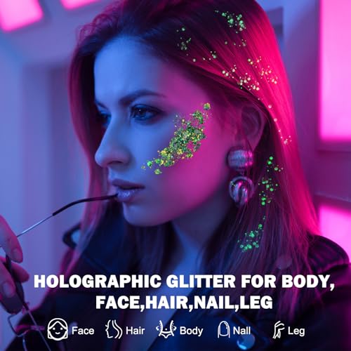 6 Colors Glow in The Dark Makeup UV Black Light Glitter Gel for Body Face Hair Eyeshadow for Raves Festivals Carnival Party