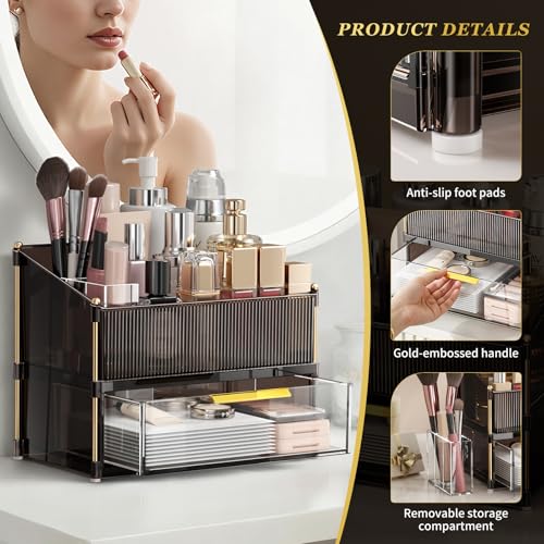 Modular Makeup Organizer, Clear Acrylic Cosmetic Storage Box with Drawer, Vanity Countertop Organizer for Makeup, Skincare and Beauty Accessories ? Multiple Styles