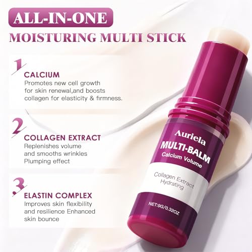 Auriela Calcium Volume Multi Balm,Calcium Multi Balm Stick,Anti Wrinkle,Anti-Aging,Long-Lasting Hydrating, Firming Skin, for Face, Eyes, Lips & Neck(2PCS)