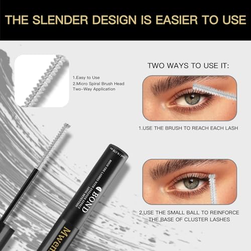 Lash Bond and Seal, 2-in-1 Eyelash Glue for Clusters, Waterproof & Latex-Free Lash Adhesive, Long-Lasting 72H+ Hold, Non-Irritating Black Bond for DIY Eyelash Extensions at Home (5ml+5ml)