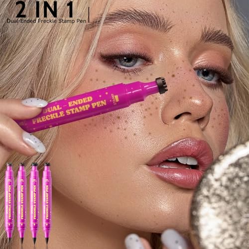 Dual-Ended 2-in-1 Freckle Pen & Stamp, Professional Waterproof Set with Precise Tip for Natural Sunkissed Freckles, Smudge-Proof Long-Wear, Ideal Fake Freckle Makeup Tool