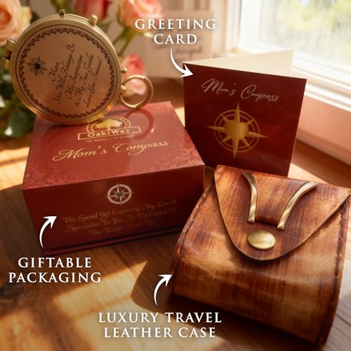 Makeup Compact Hand Mirror Gift for Mom, with Compass - Gifts for Mom from Daughter or Son ? Birthday, Mothers Day - Sentimental & Meaningful Gifts Ideas for Mama - Made of Premium Brass