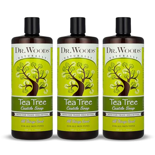 Dr. Woods Tea Tree Liquid Castile Soap - Castile Soap with Pure Tea Tree Oil, Body Wash for Men and Women, Organic Shea Butter, Natural Cleaner for Face, Hands, and Body - 32 Fl Oz, Pack of 3