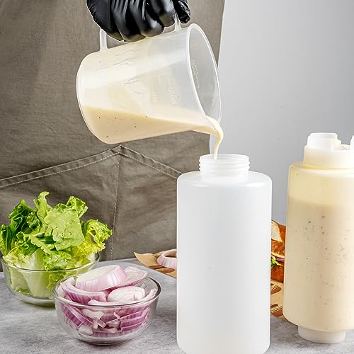 Restaurantware First In First Out 32 Ounce Condiment Squeeze Bottle 6 Refillable Lid FIFO Squeeze Bottle - Precision Dispensing Tip Flexible Clear Plastic Squeeze Bottle For Sauces