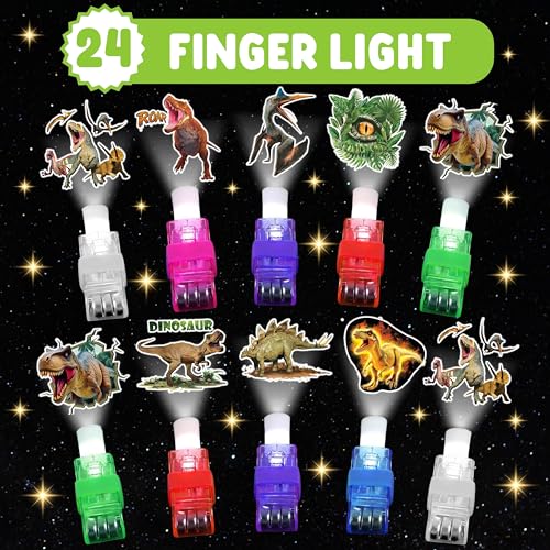 72 PCS Dinosaur Party Favors ? 48 PCS Luminous Tattoos & 24 PCS LED Finger Lights Combo ? Birthday Goodie Bag Fillers, Party Supplies, Gifts Light Up Toys Glow In The Dark for Boys and Girls