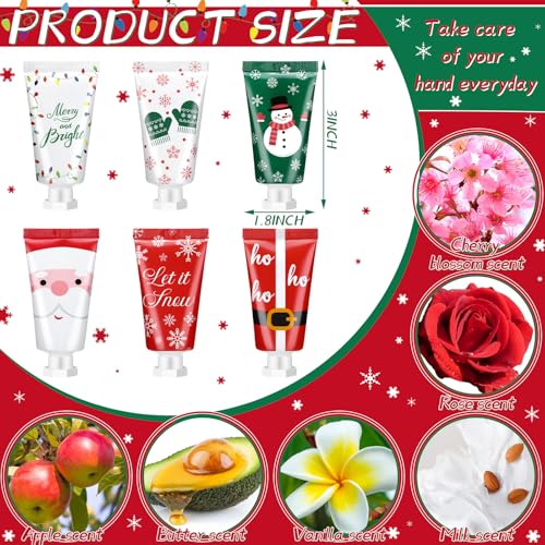 24 Pieces Secret Santa Gift Set: Mini Christmas Hand Cream Travel Size Lotion Bulk Holiday Stocking Stuffers Appreciation Gifts for Women Employee Coworker Staff 30ml 6 Natural Plant Fragrance
