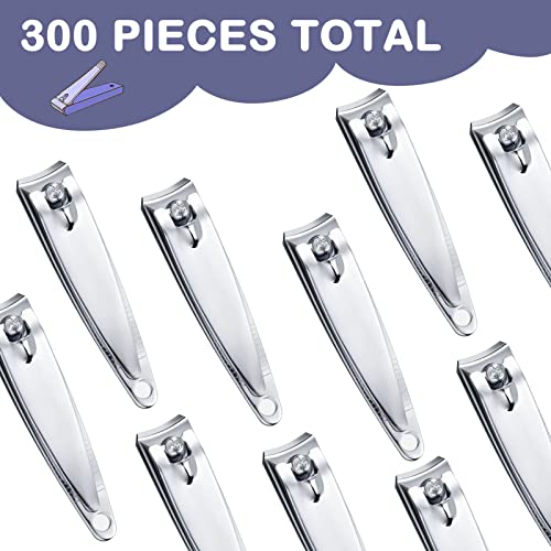 Hestya 300 Pieces Nail Clippers Bulk Stainless Steel Clipper Bulk Flat Toenail Clippers Portable Sturdy Nail Cutter Manicure Trimmer Curved Edge Pedicure for Men Women Toe Travel